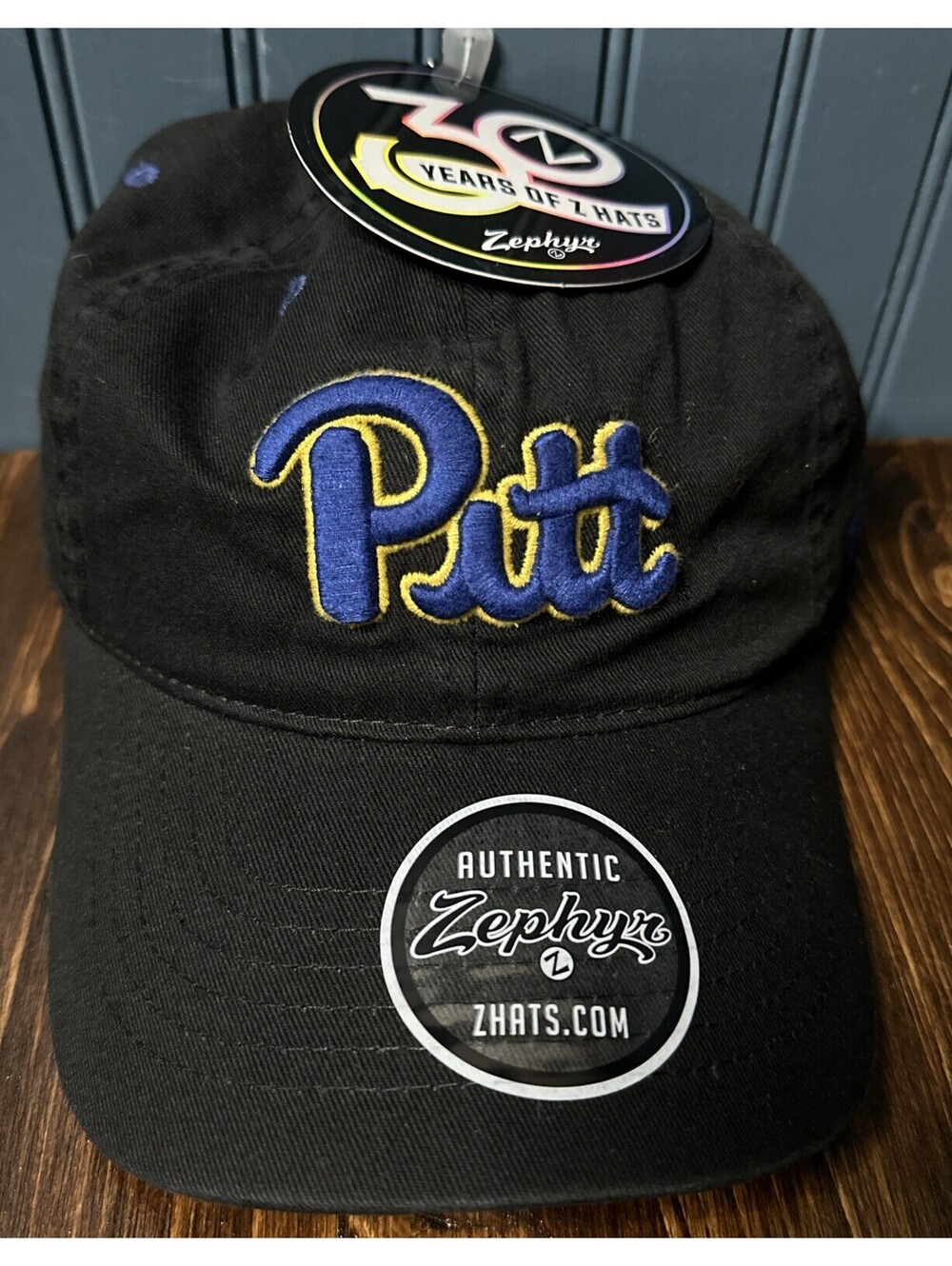 PITT PANTHERS NCAA BLACK STRAP FIT ZEPHYR CAP HAT NWT STITCHED